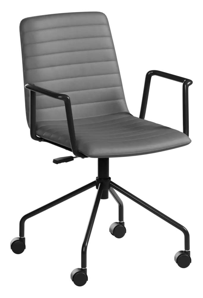 ARCA MOVE BLACK, židle kancelářská, černé područky, ekologická kůže šedá